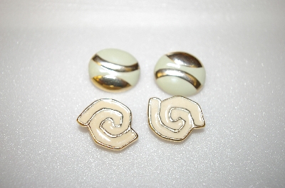 +MBA #6-0936   2 Pairs Of Vintage Gold Tone Enameled Clip On Earrings