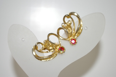 +MBA #6-1028   Vintage Gold Tone AB Rhinestone Clip On Earrings