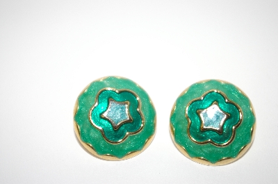 +MBA #6-0971   Made In The USA Green Enameled Earrings