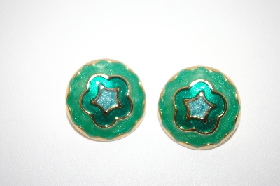 +MBA #6-0971   Made In The USA Green Enameled Earrings