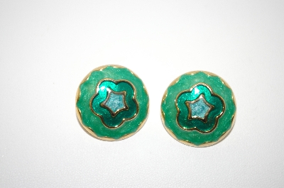 +MBA #6-0971   Made In The USA Green Enameled Earrings