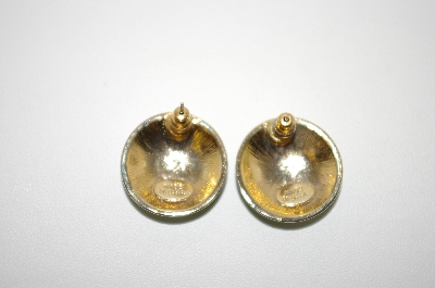 +MBA #6-0971   Made In The USA Green Enameled Earrings