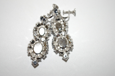 +MBA #6-1205  Vintage Two Shades Of Blue Rhinestone Screw Back Earrings
