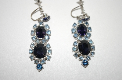 +MBA #6-1205  Vintage Two Shades Of Blue Rhinestone Screw Back Earrings