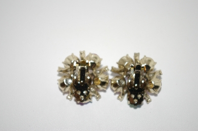 +MBA #6-1317   Vintage AB Crystal & Clear Rhinestone Clip On Earrings
