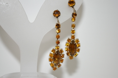 +MBA #6-1248   Vintage Silver Tone Amber & Brown Rhinestone Earrings
