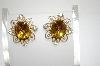 +MBA #6-1244   Coro Gold Tone Amber Rhinestone Earrings