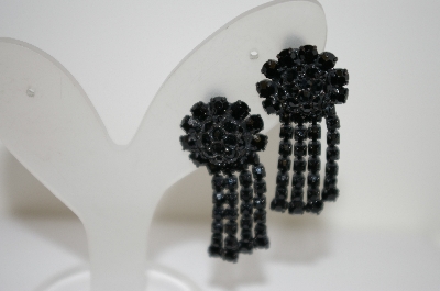 +MBA #6-1402  "Vintage Black Rhinestone Clip On Earrings
