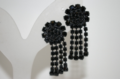 +MBA #6-1402  "Vintage Black Rhinestone Clip On Earrings