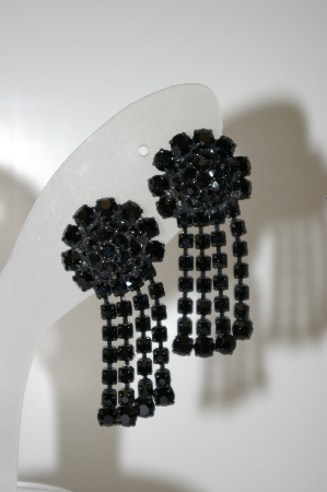 +MBA #6-1402  "Vintage Black Rhinestone Clip On Earrings