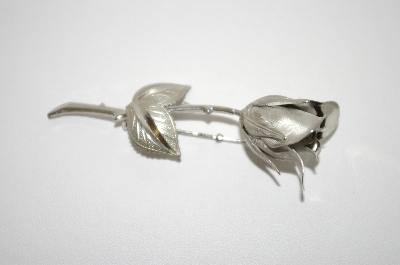 +MBA #6-1326   Vintage Silver Tone Rose Bud Pin