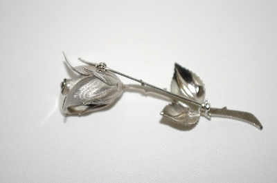 +MBA #6-1326   Vintage Silver Tone Rose Bud Pin
