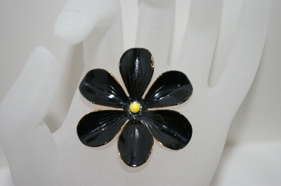 +MBA #6-1077   Sandor Co. Gold Tone Black Enameled Flower Pin