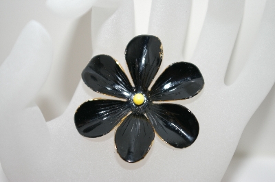 +MBA #6-1077   Sandor Co. Gold Tone Black Enameled Flower Pin