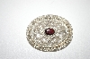 +MBA #6-1333  Vintage Silver Plated Oval Garnet Pin