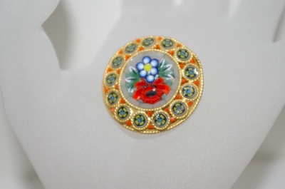 +MBA #6-1367  Vintage Gold Tone Glass Mosiac  Flower Pin