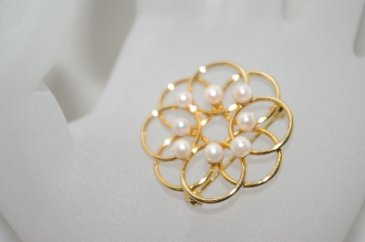 +MBA #6-1353  Vintage Gold Plated Faux Pearl Pin
