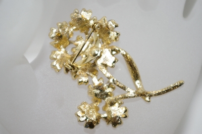 +MBA #6-1463  Vintage Gold Tone Brown Rhinestone Flower Pin