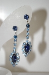 +MBA #6-1139  Vintage Silver Tone Blue Rhinestone Dangle Earrings