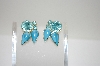+MBA #6-1282  "Vintage Blue Stone & Rhinestone Cip On Earrings
