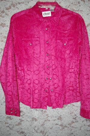 +MBA #5-1948  "Cowgirl Hardware Pink Velvet Long Sleve Horseshoe Blouse
