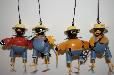 +MBA5-1609B    2003 Set Of 4 Metal Farmer Crow Collecta Bell Ornaments
