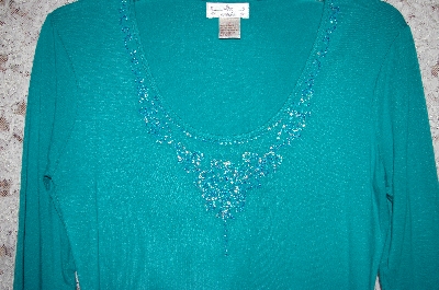 +MBA5 #1917  "Creda Green Rayon Hand Beaded Long Sleve Top