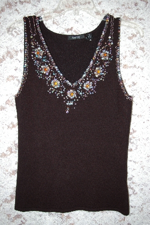 +MBA #5-1890  " Designer Items Black Knit Fancy Embelished  V-Neck Tank