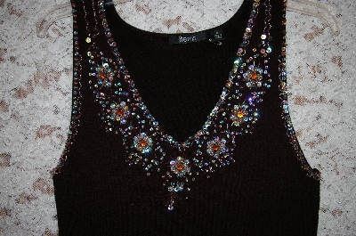 +MBA #5-1890  " Designer Items Black Knit Fancy Embelished  V-Neck Tank