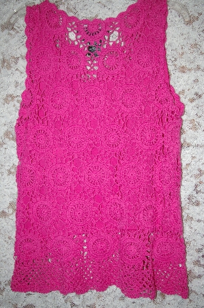 +MBA #5-1881  " Designer J.A.C. Pink Crochet Tank With Solid Pink Liner