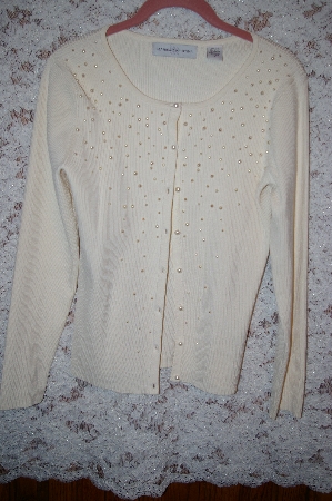 +MBA #5-1853    "Designer Marisa Christina Cream Colored Cardigan Embelished With Glass Pearls