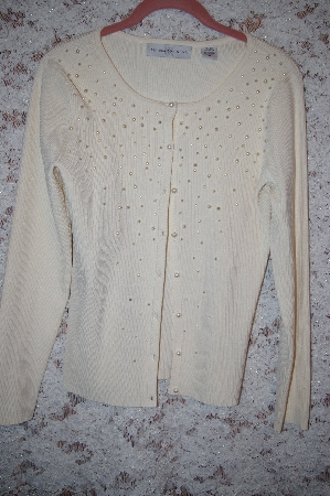 +MBA #5-1853    "Designer Marisa Christina Cream Colored Cardigan Embelished With Glass Pearls