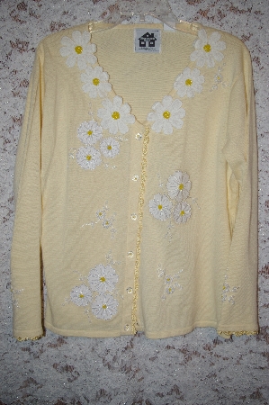 +MBA #A5-1847  "StoryBook Knits Limited Edition Light Yellow Floral & Bead Embelished Button Front Sweater