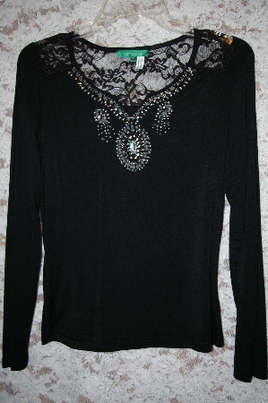 +MBA5 #1933  "Designer "Everyday" Black Rayon Embleished Long Sleve Top