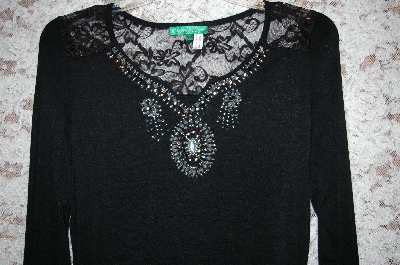 +MBA5 #1933  "Designer "Everyday" Black Rayon Embleished Long Sleve Top