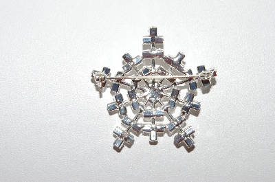 +MBA5 #1685A  Silver Plated Clear Rhinestone Snowflake Pin