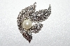 + MBA #1654  Nickel Plated Pearl Feather Crystal Brooch/Pendant Combo