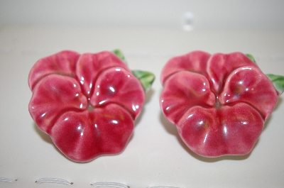 +MBA #33-128  "Pink Ceramic Flower Salt & Pepper Shakers