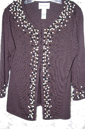 +MBA #33-209  "Black Louis Dell'Olio Simulated Pearl & Bead Trim Cardigan"