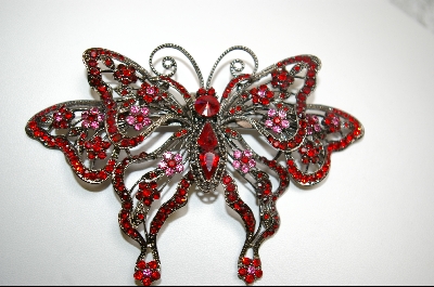 +Pink & Red Crystal Butterfly Pendant