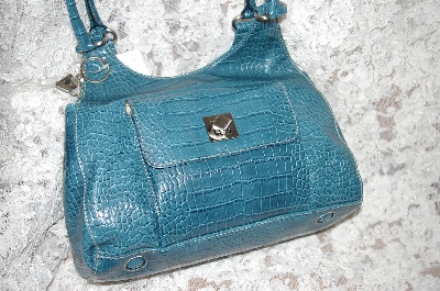 +MBA #34-171   2004 Teal Nine West  Croco Style Hand Bag