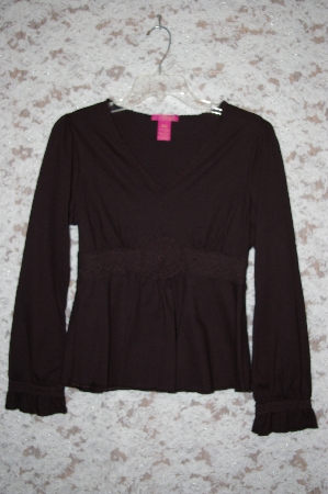 +MBA #34-009  "Black Tchlia Cotton Long Sleve Top With Black Crochet Trim
