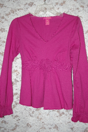 +MBA #34-004  Mauve Thclia  Cotton Long Sleve Top With Crochet Trim 
