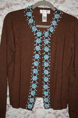 +MBA #34-011  "Brown Victor Costa Beaded Border Cardigan