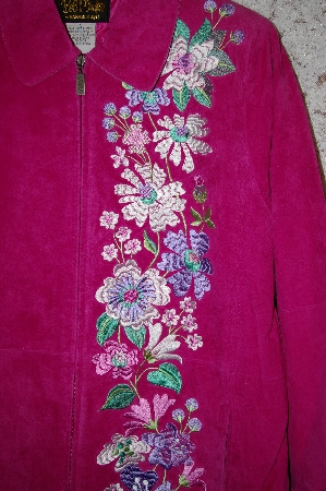 +MBA #34-025  "Pink Bob Mackie Floral Embroidered Suede Coat
