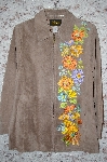 +MBA #34-022   "Tan Bob Mackie Floral Embroidered Suede Coat