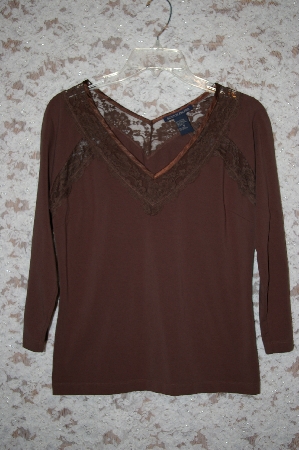 +MBA #34-054  "Brown Boston Proper Stretch Top With Lace Trim