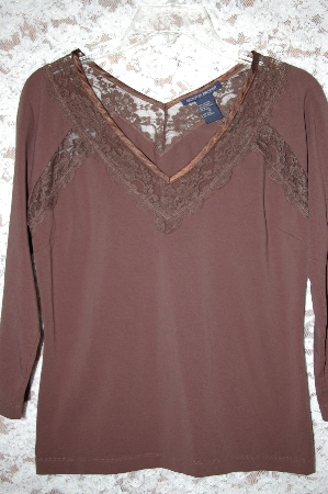 +MBA #34-054  "Brown Boston Proper Stretch Top With Lace Trim