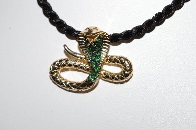 +MBA #34-217  "14K Gold Tsavorite & Diamond Cobra Slide WIth 18" Cord