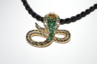+MBA #34-217  "14K Gold Tsavorite & Diamond Cobra Slide WIth 18" Cord